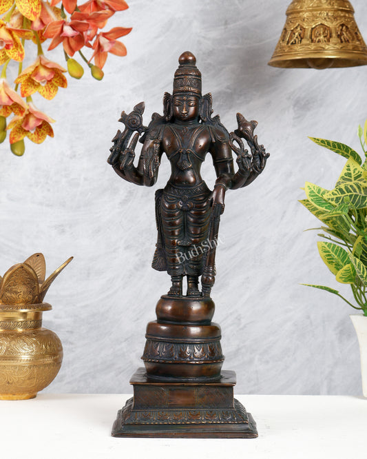 Vintage Brass Lord Vishnu Sculpture – 14 Inch Chola Inspired Masterpiece