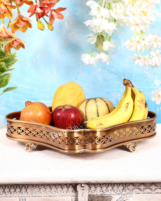 Brass Large Multipurpose Tray – Lightweight Antique Tone Decorative Serving Tray (15.5 Inches)
