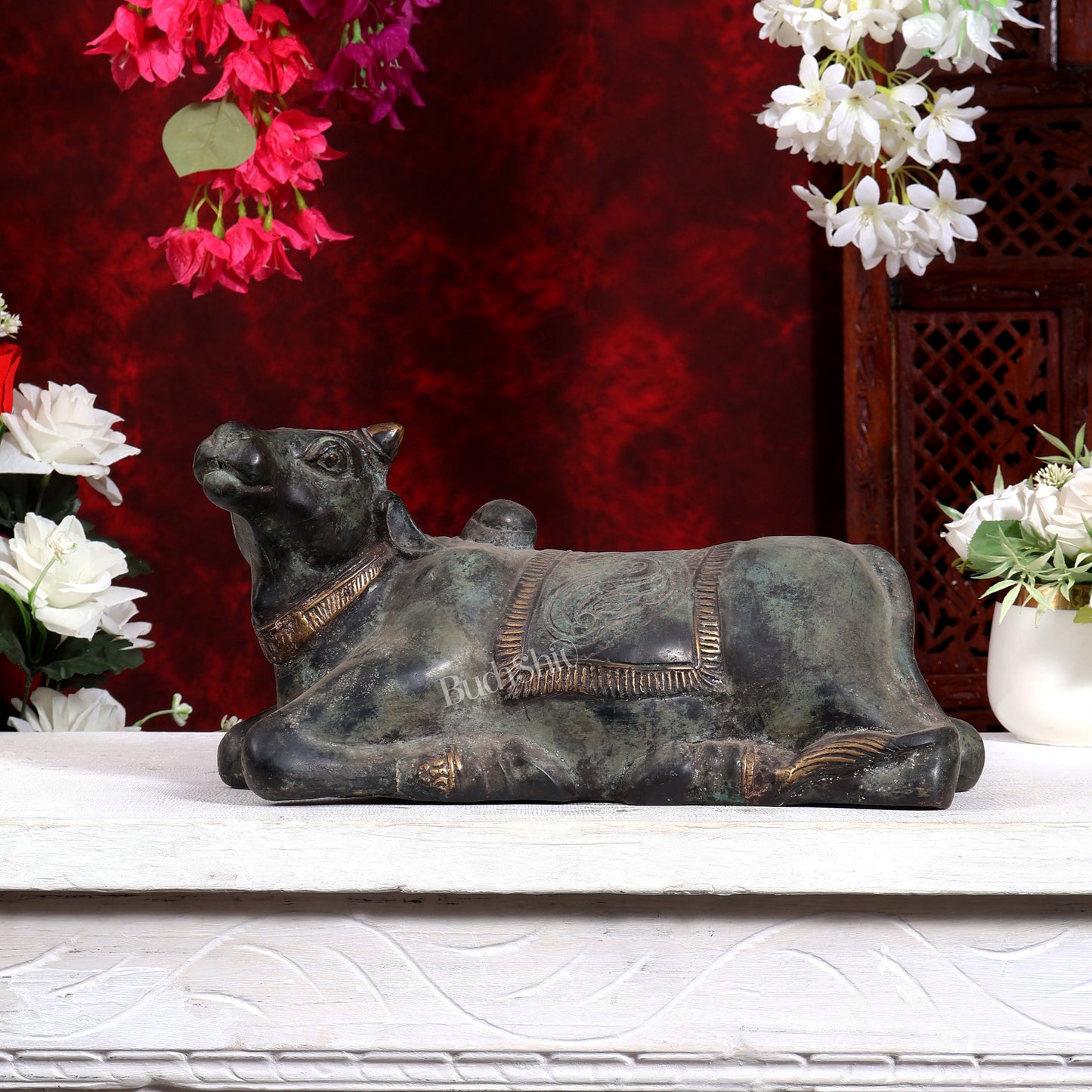 Balinese Bronze Nandi Statue | Vintage Sculpture | Handcrafted Bronze Shiva Vahana 13.5 inch