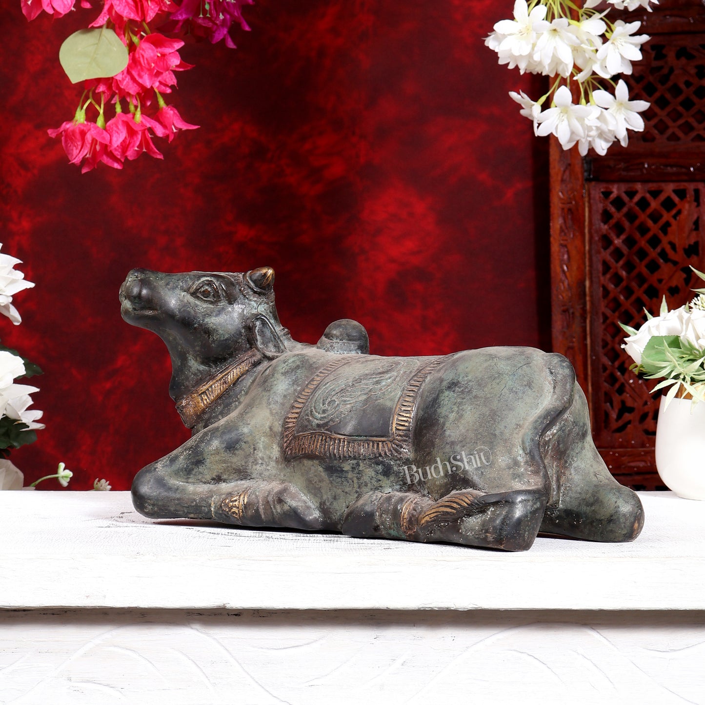 Balinese Bronze Nandi Statue | Vintage Sculpture | Handcrafted Bronze Shiva Vahana 13.5 inch