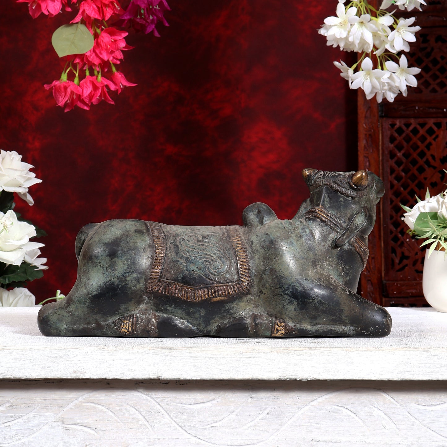 Balinese Bronze Nandi Statue | Vintage Sculpture | Handcrafted Bronze Shiva Vahana 13.5 inch