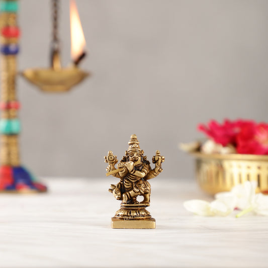 Brass Krishna with cow idol 2 inch