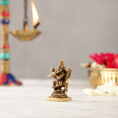 Brass Krishna with cow idol 2 inch