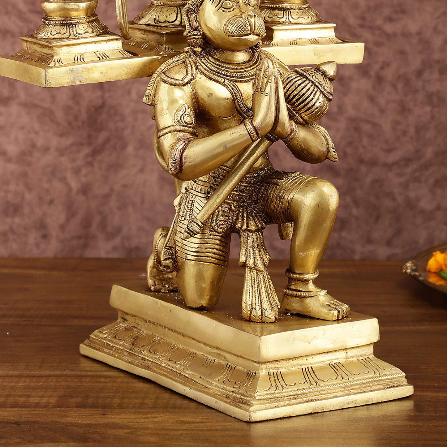 Pure Brass Large Lord Hanuman Carrying Rama, Lakshman, and Sita | Unique Ram Darbar Idol 18 inch