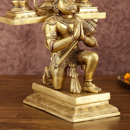 Pure Brass Large Lord Hanuman Carrying Rama, Lakshman, and Sita | Unique Ram Darbar Idol 18 inch