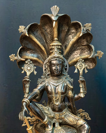 Brass large sitting Lord Vishnu Sculpture black | 25.5 inch