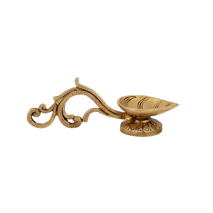 Brass leaf aarti diya with handle