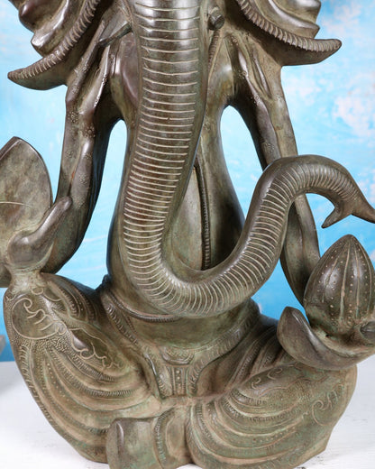 Abstract Modern Ganesha Statue – 19.5 Inch Vintage Patina Brass Statement Artifact - Budhshiv.com