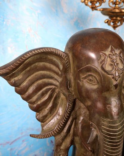 Abstract Modern Ganesha Statue – 19.5 Inch Vintage Patina Brass Statement Artifact - Budhshiv.com