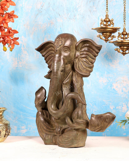 Abstract Modern Ganesha Statue – 19.5 Inch Vintage Patina Brass Statement Artifact - Budhshiv.com