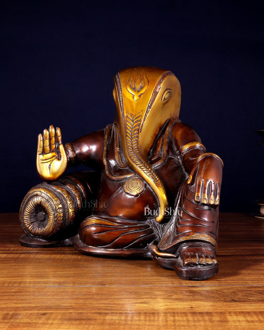 Abstract Resting Ganesha Statue – Pure Brass Dual Tone Finish 13 inch - Budhshiv.com