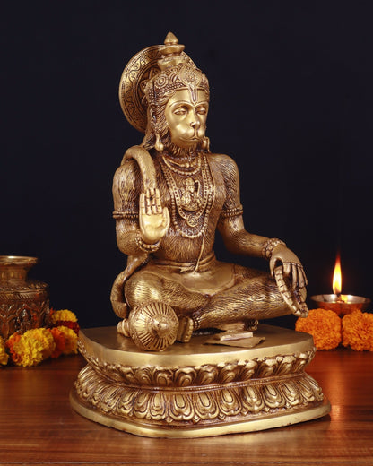 Adorable Pure Brass Blessing Hanuman Idol - 14" - Budhshiv.com