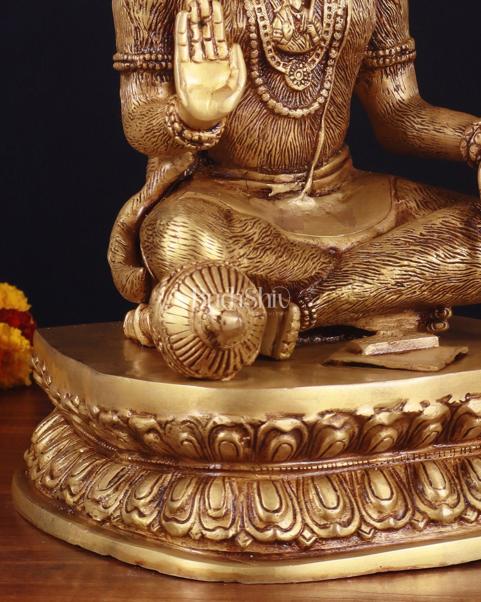 Adorable Pure Brass Blessing Hanuman Idol - 14" - Budhshiv.com