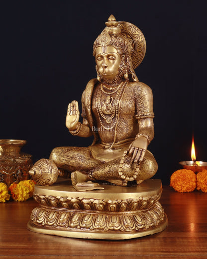 Adorable Pure Brass Blessing Hanuman Idol - 14" - Budhshiv.com