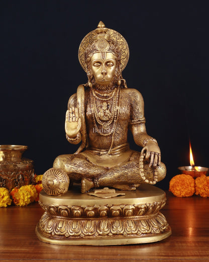 Adorable Pure Brass Blessing Hanuman Idol - 14" - Budhshiv.com