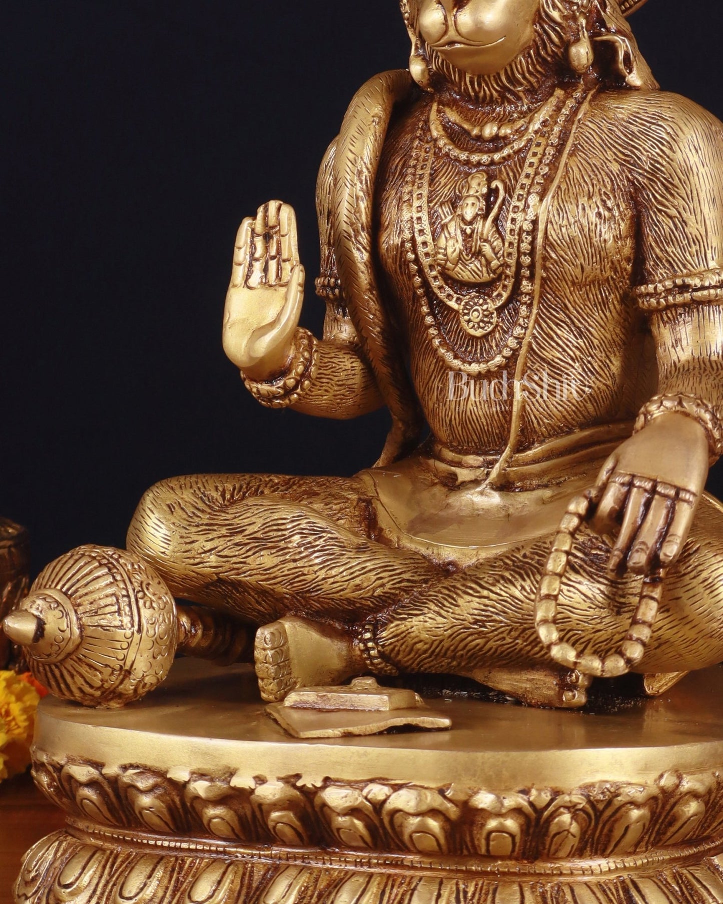 Adorable Pure Brass Blessing Hanuman Idol - 14" - Budhshiv.com