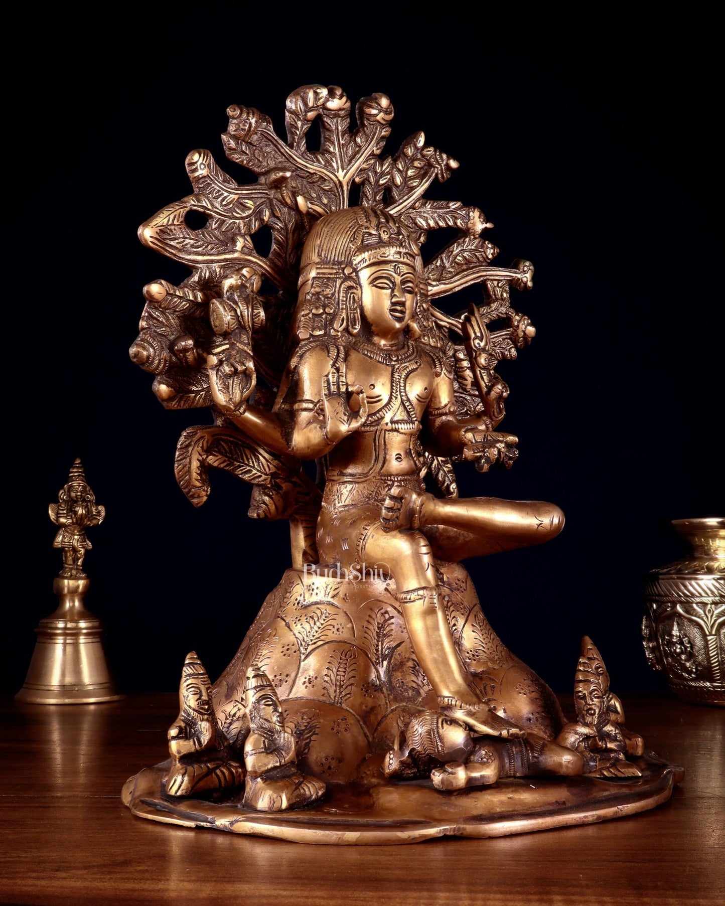 Antique Brass Dakshinamurthy Statue | 12" Vintage - Budhshiv.com