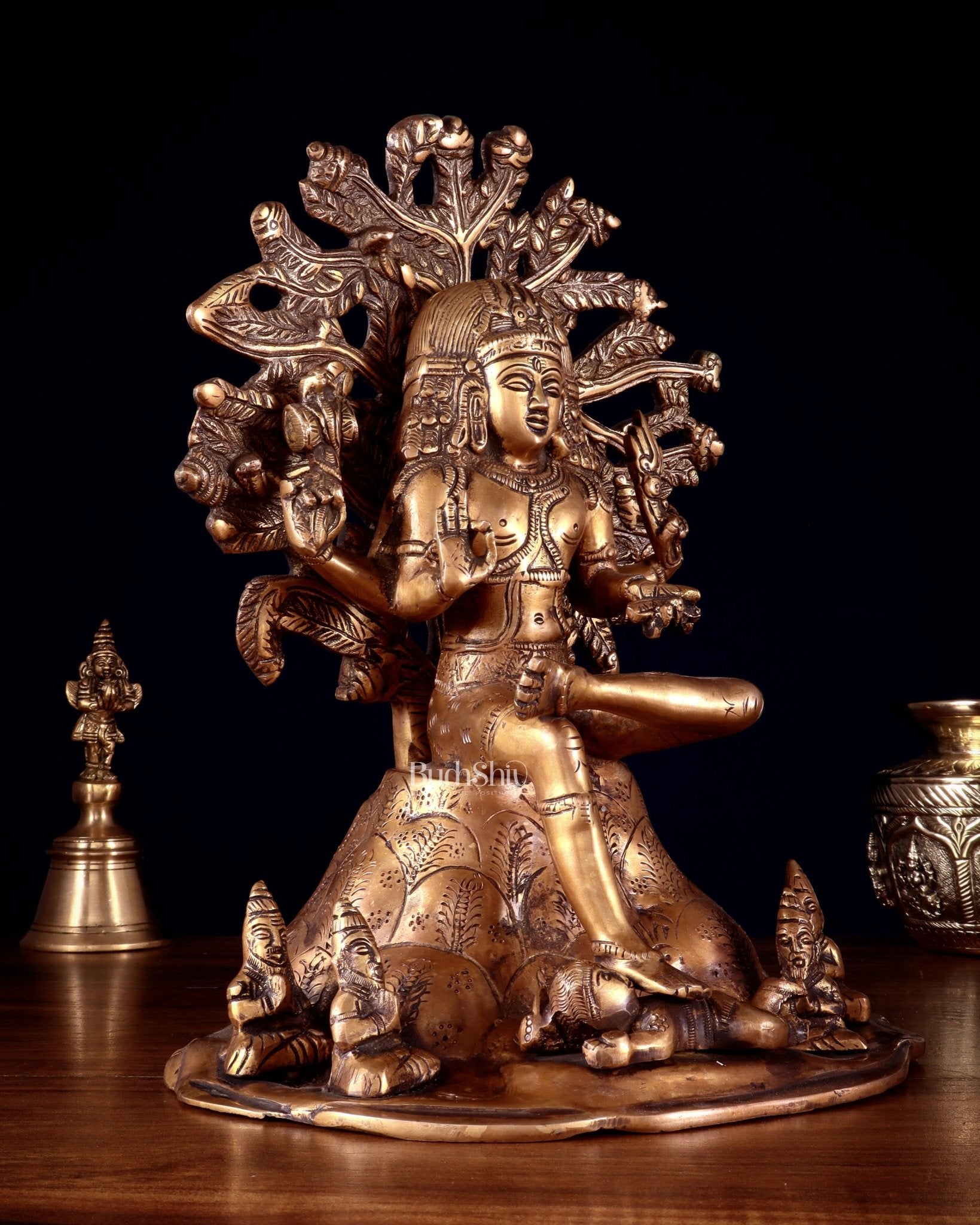 Antique Brass Dakshinamurthy Statue | 12" Vintage - Budhshiv.com