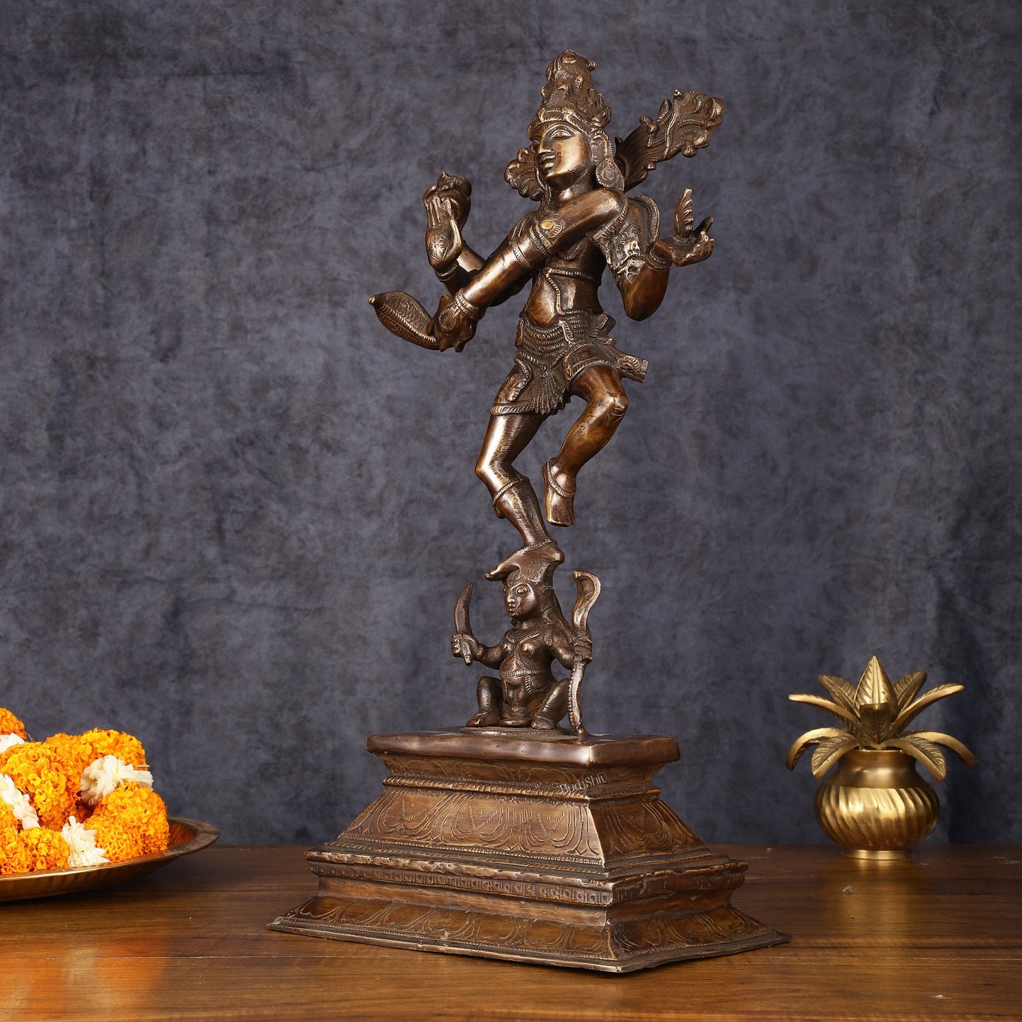 Antique Brass Dancing Lord Shiva Statue - 17 Inch - Budhshiv.com