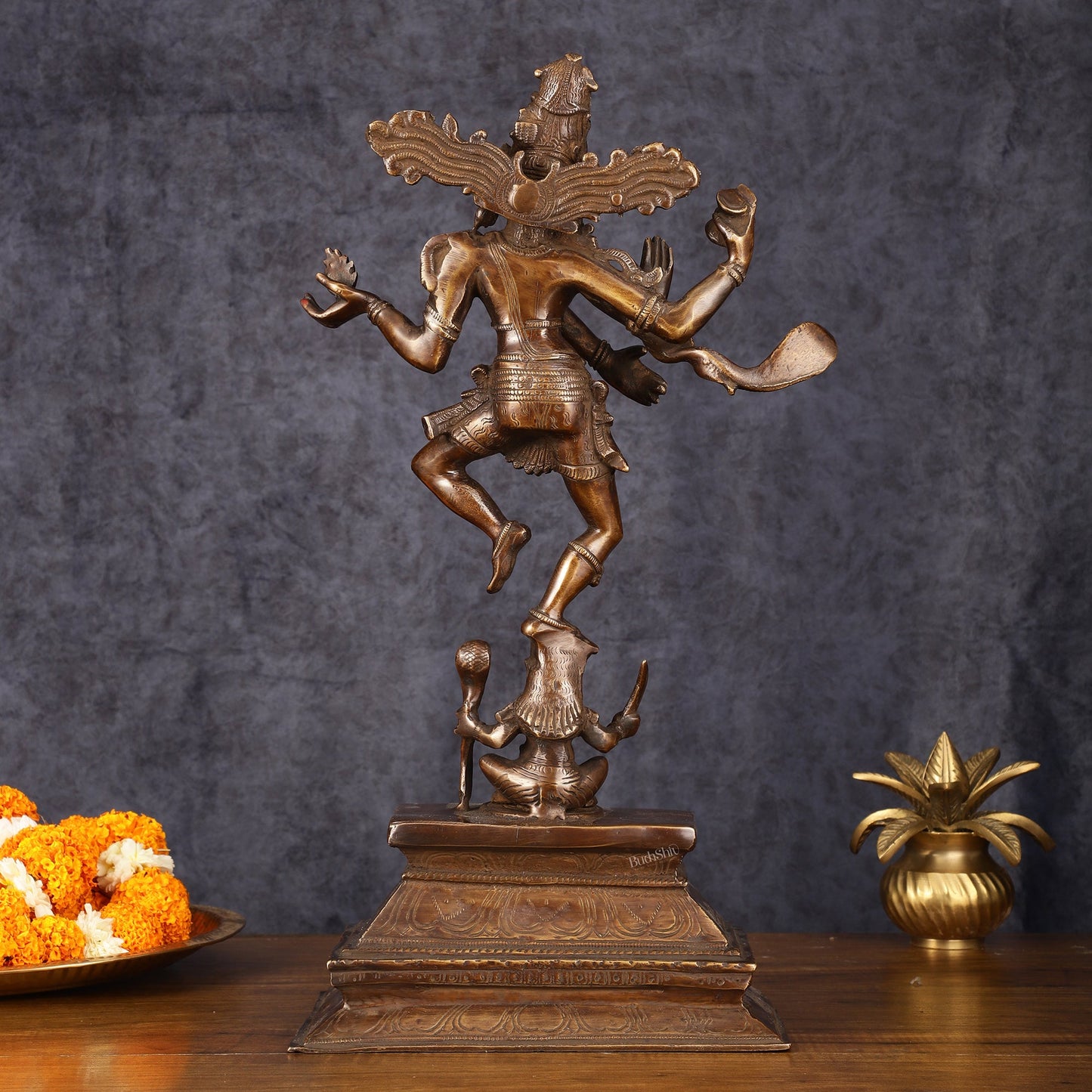 Antique Brass Dancing Lord Shiva Statue - 17 Inch - Budhshiv.com