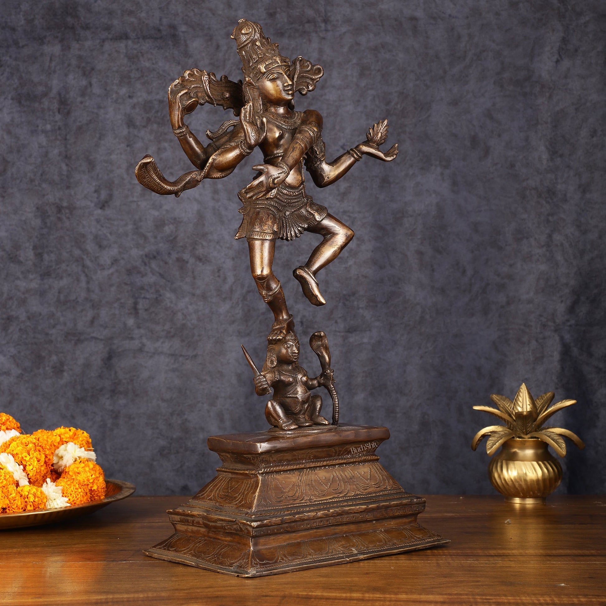 Antique Brass Dancing Lord Shiva Statue - 17 Inch - Budhshiv.com