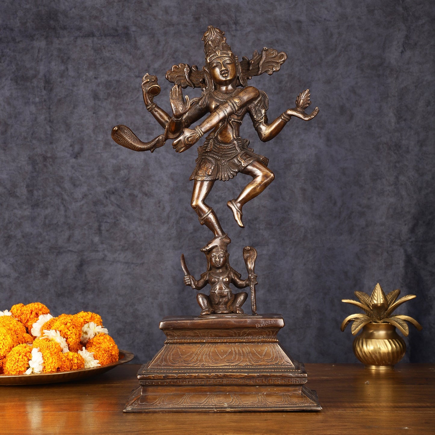 Antique Brass Dancing Lord Shiva Statue - 17 Inch - Budhshiv.com