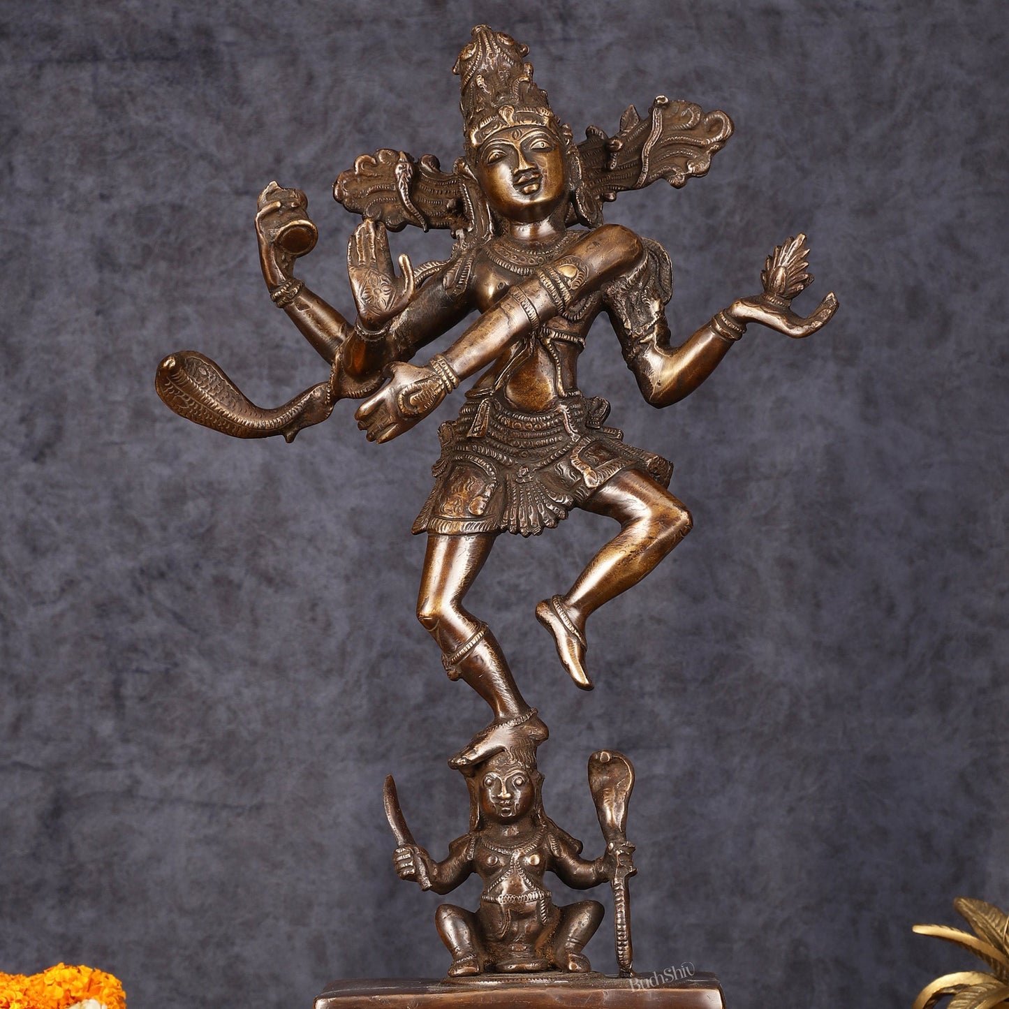 Antique Brass Dancing Lord Shiva Statue - 17 Inch - Budhshiv.com