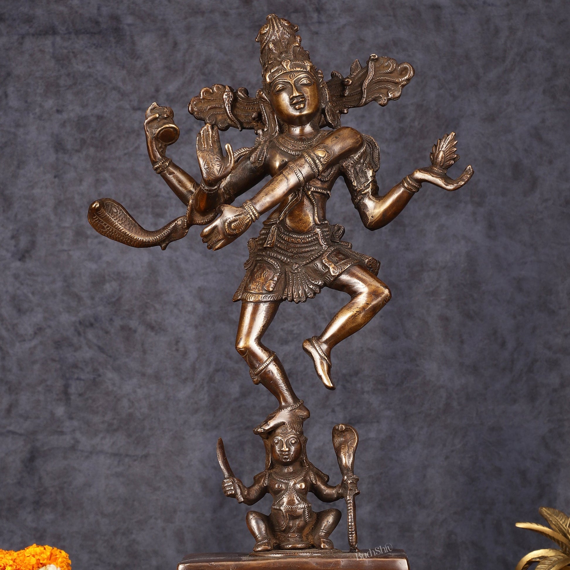 Antique Brass Dancing Lord Shiva Statue - 17 Inch - Budhshiv.com