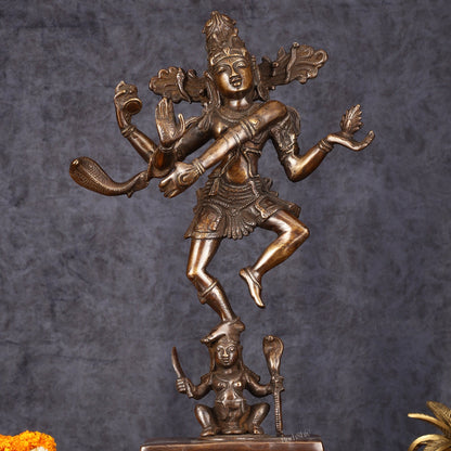 Antique Brass Dancing Lord Shiva Statue - 17 Inch - Budhshiv.com