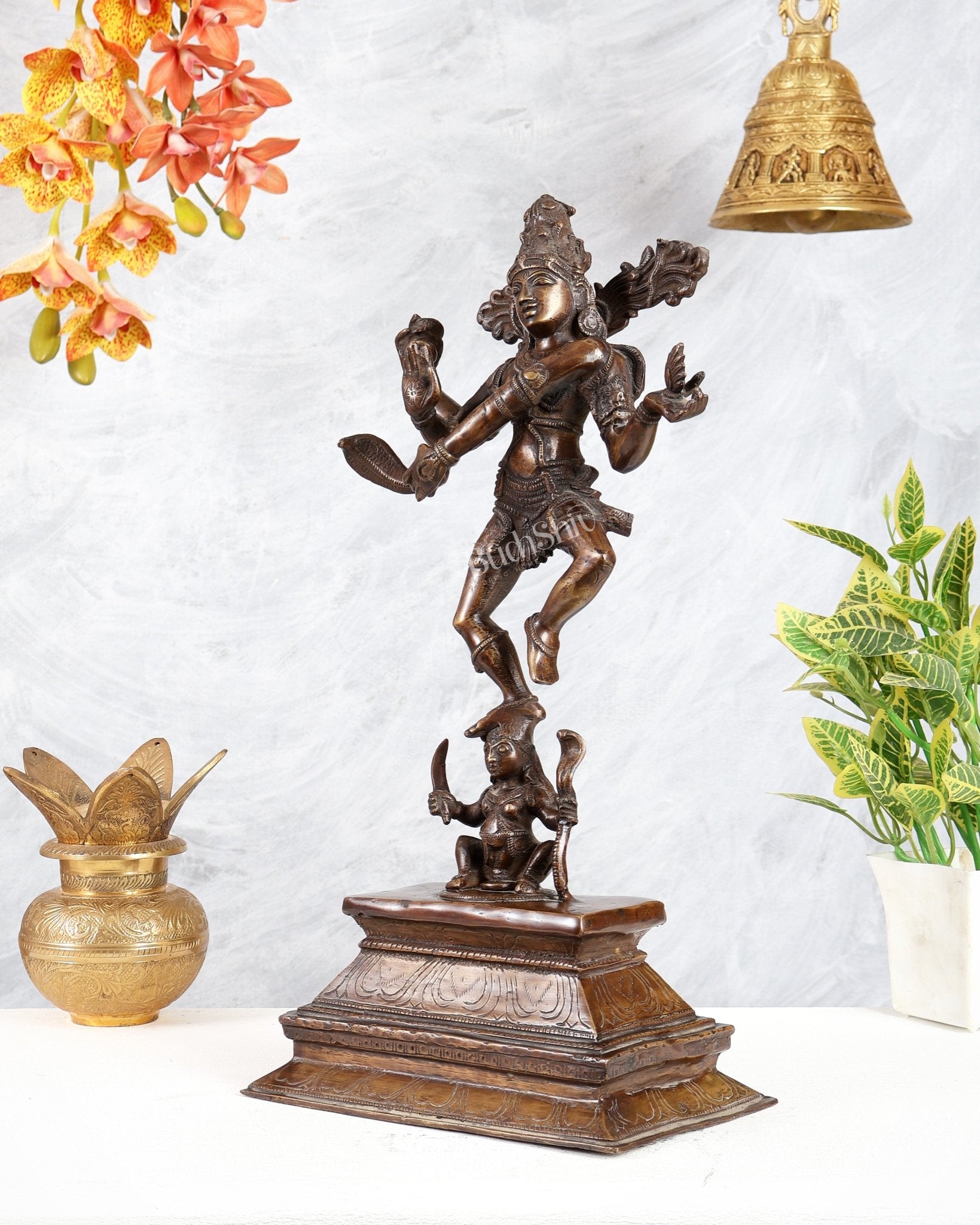 Antique Brass Dancing Lord Shiva Statue - 17 Inch - Budhshiv.com
