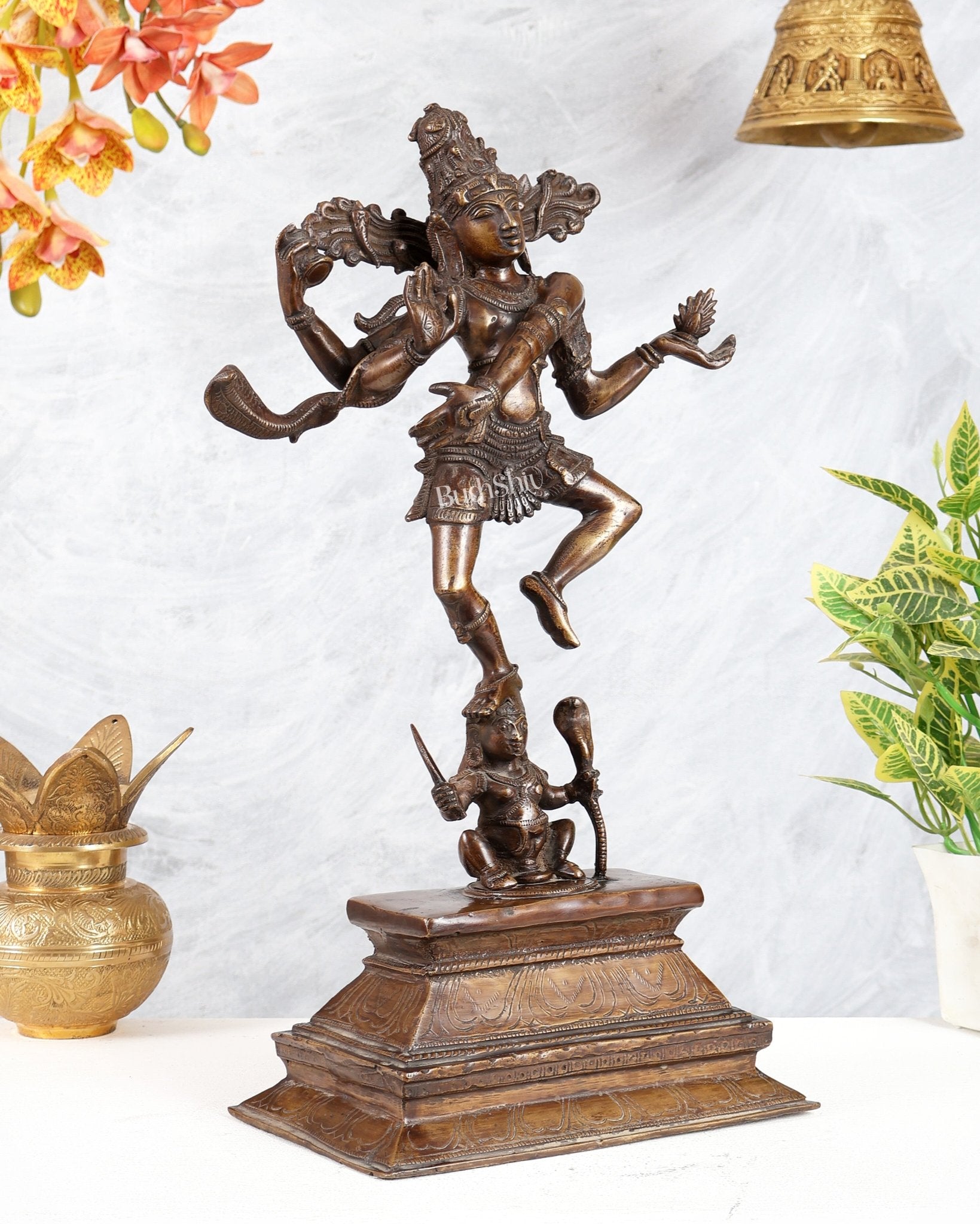 Antique Brass Dancing Lord Shiva Statue - 17 Inch - Budhshiv.com