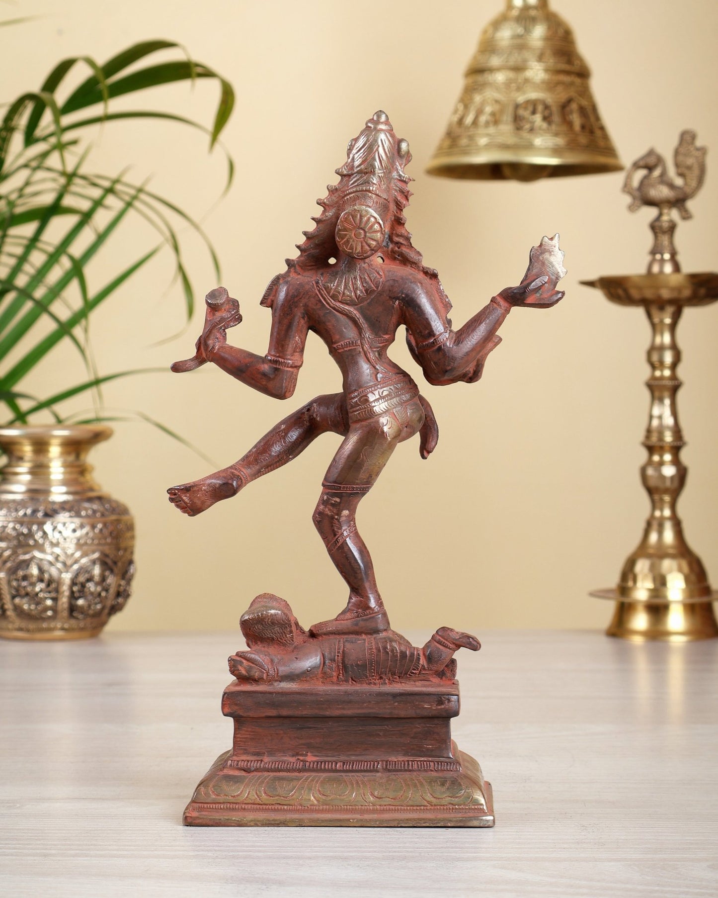 Antique Brass Dancing Shiva Idol | Unique Pose with sand finish 10" - Budhshiv.com