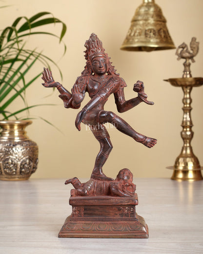 Antique Brass Dancing Shiva Idol | Unique Pose with sand finish 10" - Budhshiv.com