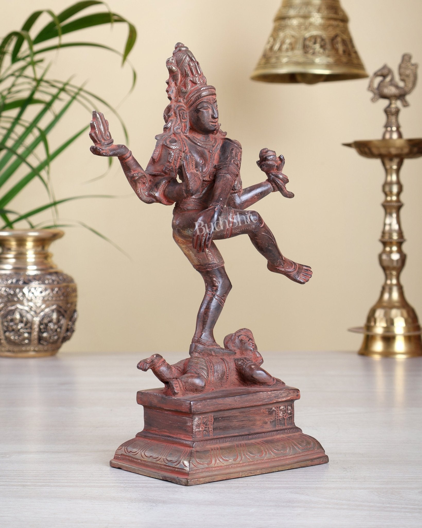 Antique Brass Dancing Shiva Idol | Unique Pose with sand finish 10" - Budhshiv.com