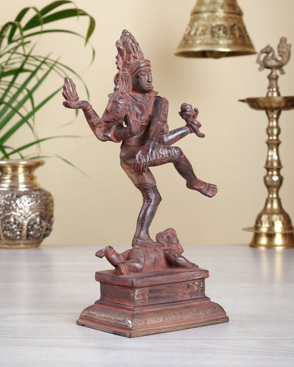 Antique Brass Dancing Shiva Idol | Unique Pose with sand finish 10" - Budhshiv.com