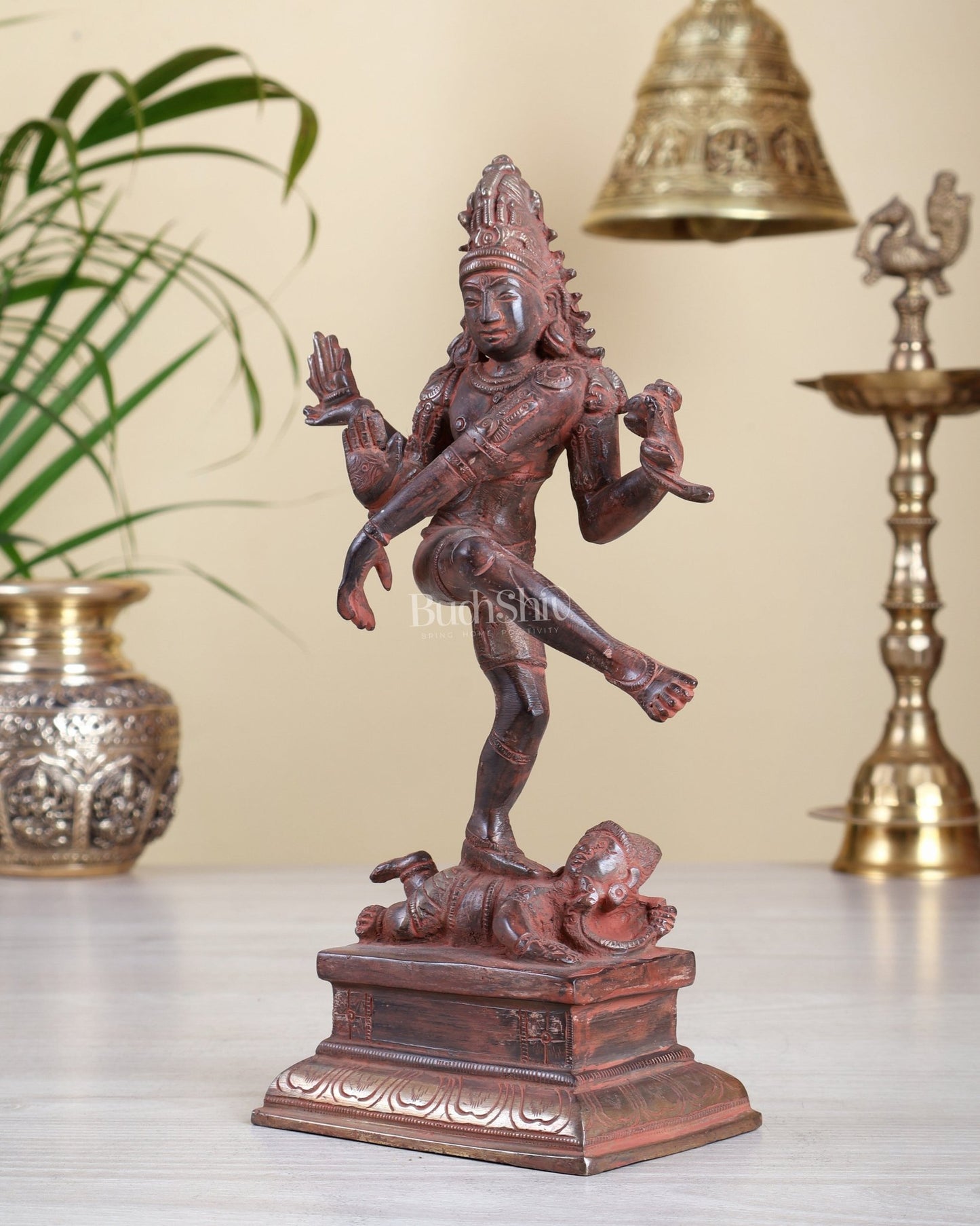Antique Brass Dancing Shiva Idol | Unique Pose with sand finish 10" - Budhshiv.com