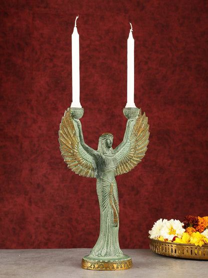 Antique Brass Goddess Iris Candle Holder - 12 inch - Budhshiv.com