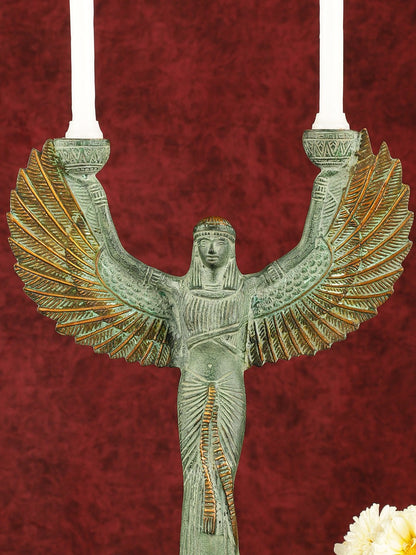 Antique Brass Goddess Iris Candle Holder - 12 inch - Budhshiv.com