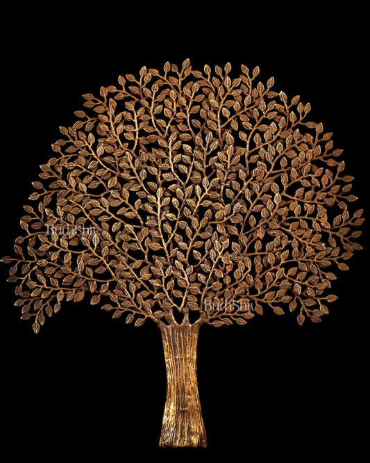 Antique Brass Handcrafted Kalpavriksha Tree Wall Hanging - Superfine Brass 33" - Budhshiv.com