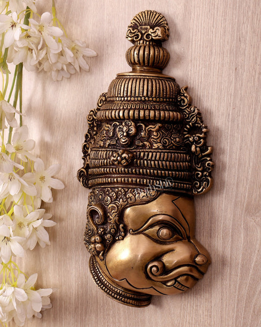 Antique Brass Hanuman Face Wall Hanging 11.5 inch - Budhshiv.com