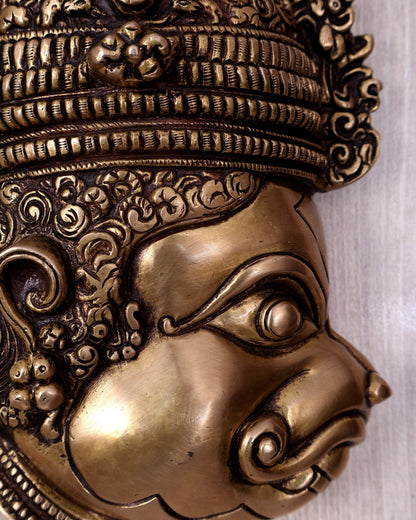 Antique Brass Hanuman Face Wall Hanging 11.5 inch - Budhshiv.com