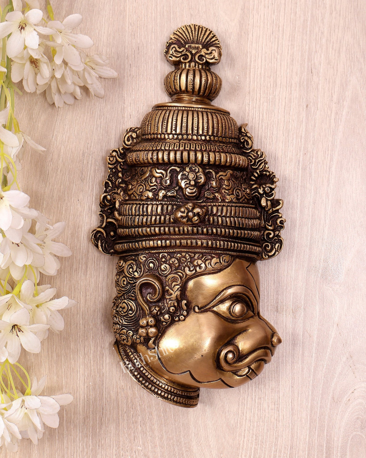 Antique Brass Hanuman Face Wall Hanging 11.5 inch - Budhshiv.com