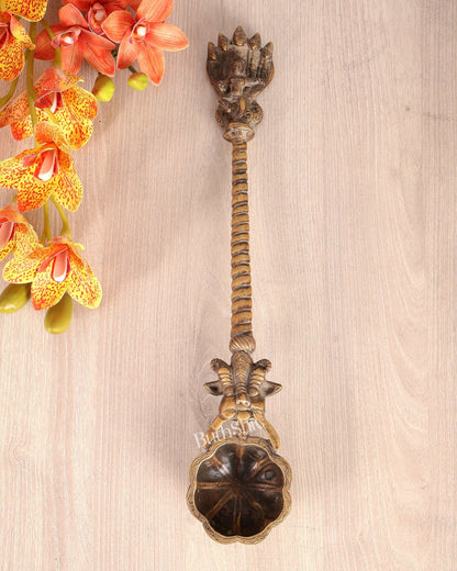 Antique Brass Krishna Kaliya Naag Havan Spoon – Kirtimukha Yagna Ladle - Budhshiv.com