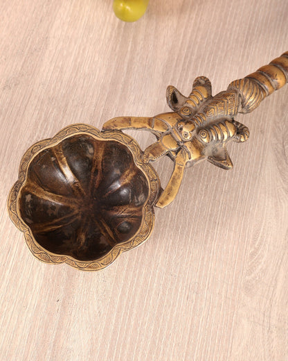 Antique Brass Krishna Kaliya Naag Havan Spoon – Kirtimukha Yagna Ladle - Budhshiv.com