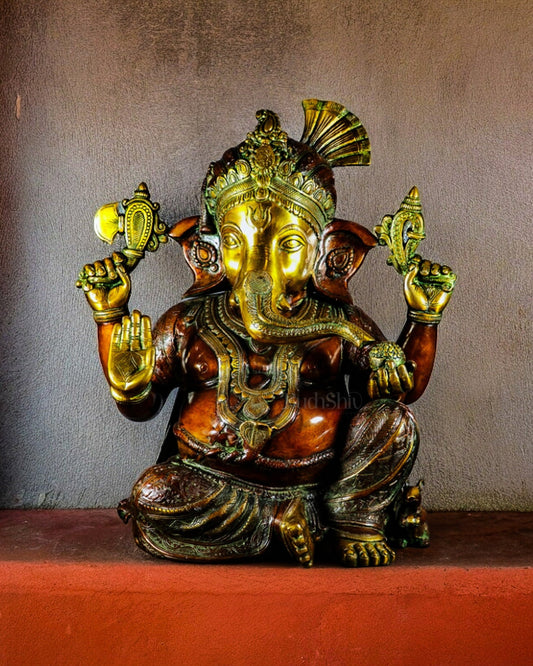 Antique Brass Lord Ganesha Idol - 21" - Budhshiv.com