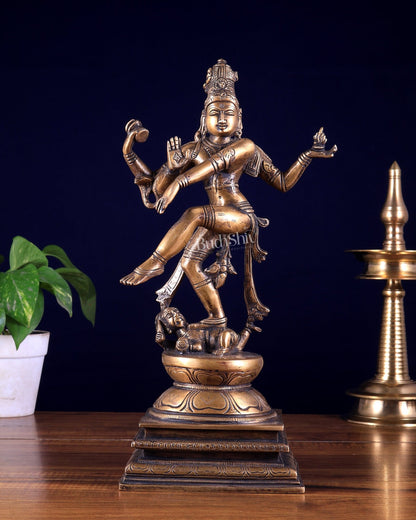 Antique Brass Lord Shiva Nataraja Dancing Ananda Tandava Statue 13.5" - Budhshiv.com