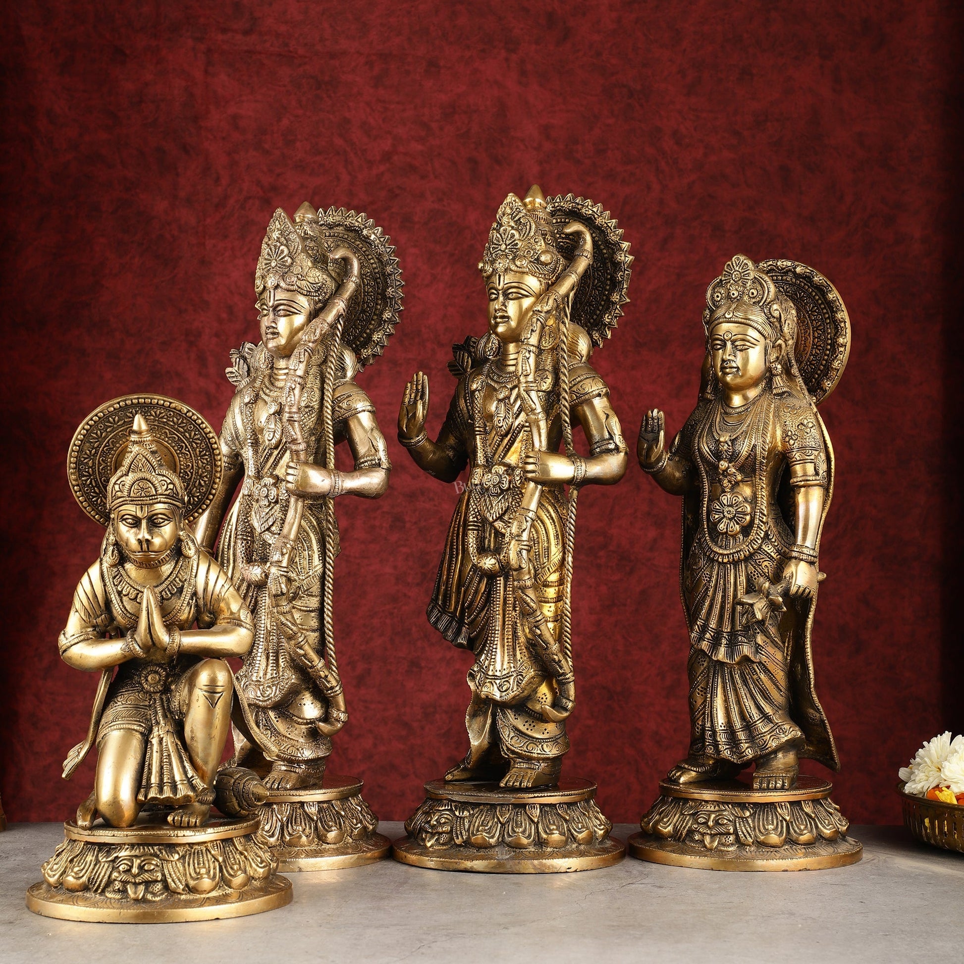 Antique Brass Ram Darbar Idols Set 16" - Finely Crafted - Budhshiv.com