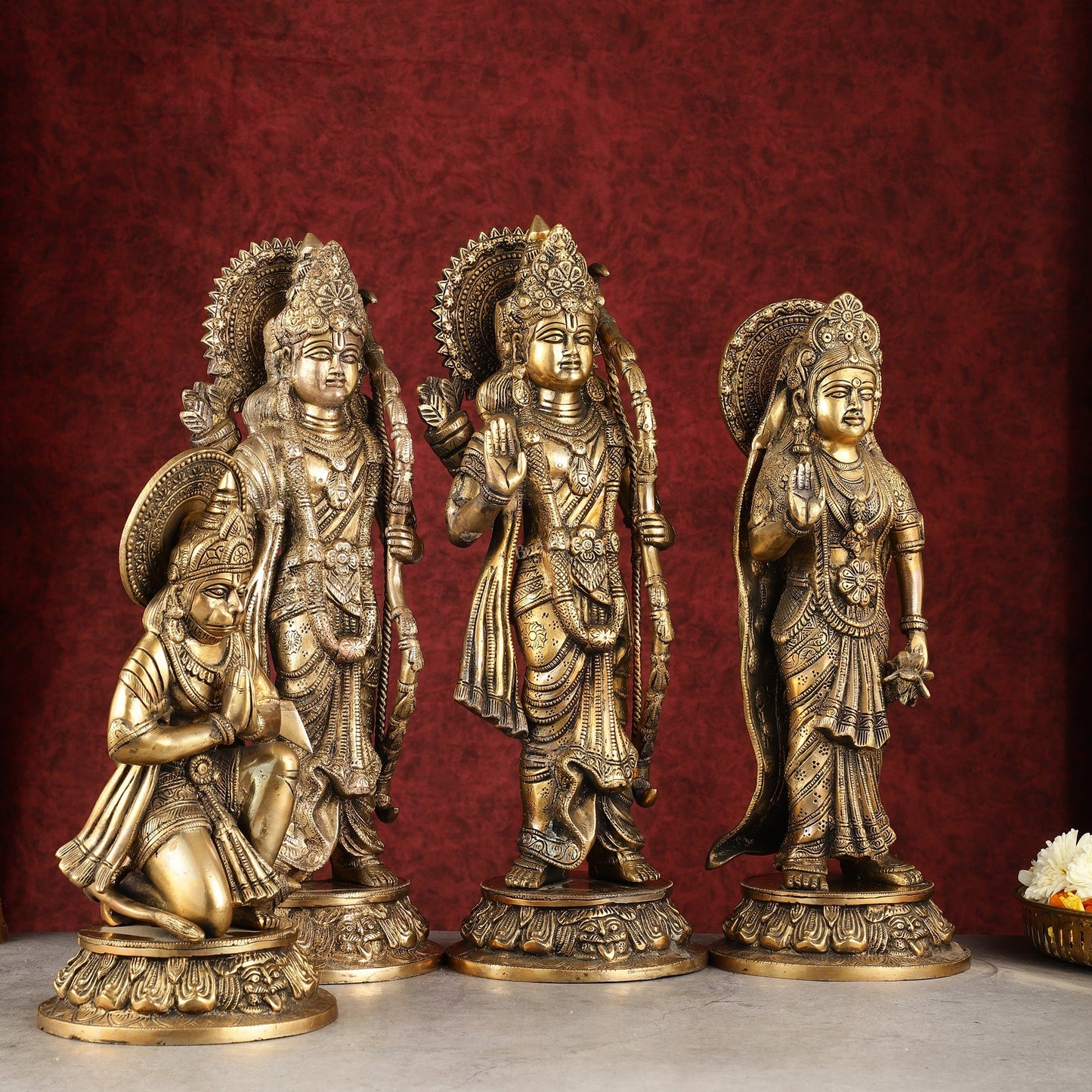 Antique Brass Ram Darbar Idols Set 16" - Finely Crafted - Budhshiv.com