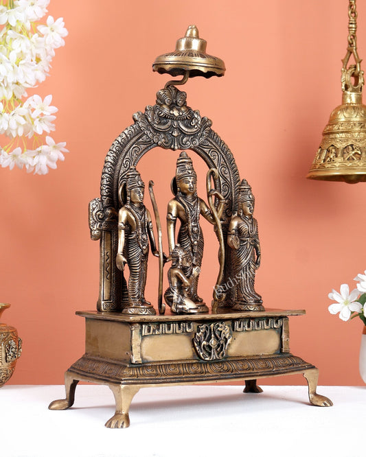 Antique Brass Ram Darbar Statue with Chattar – Divine Royal Family Sculpture (16 Inches) - Budhshiv.com