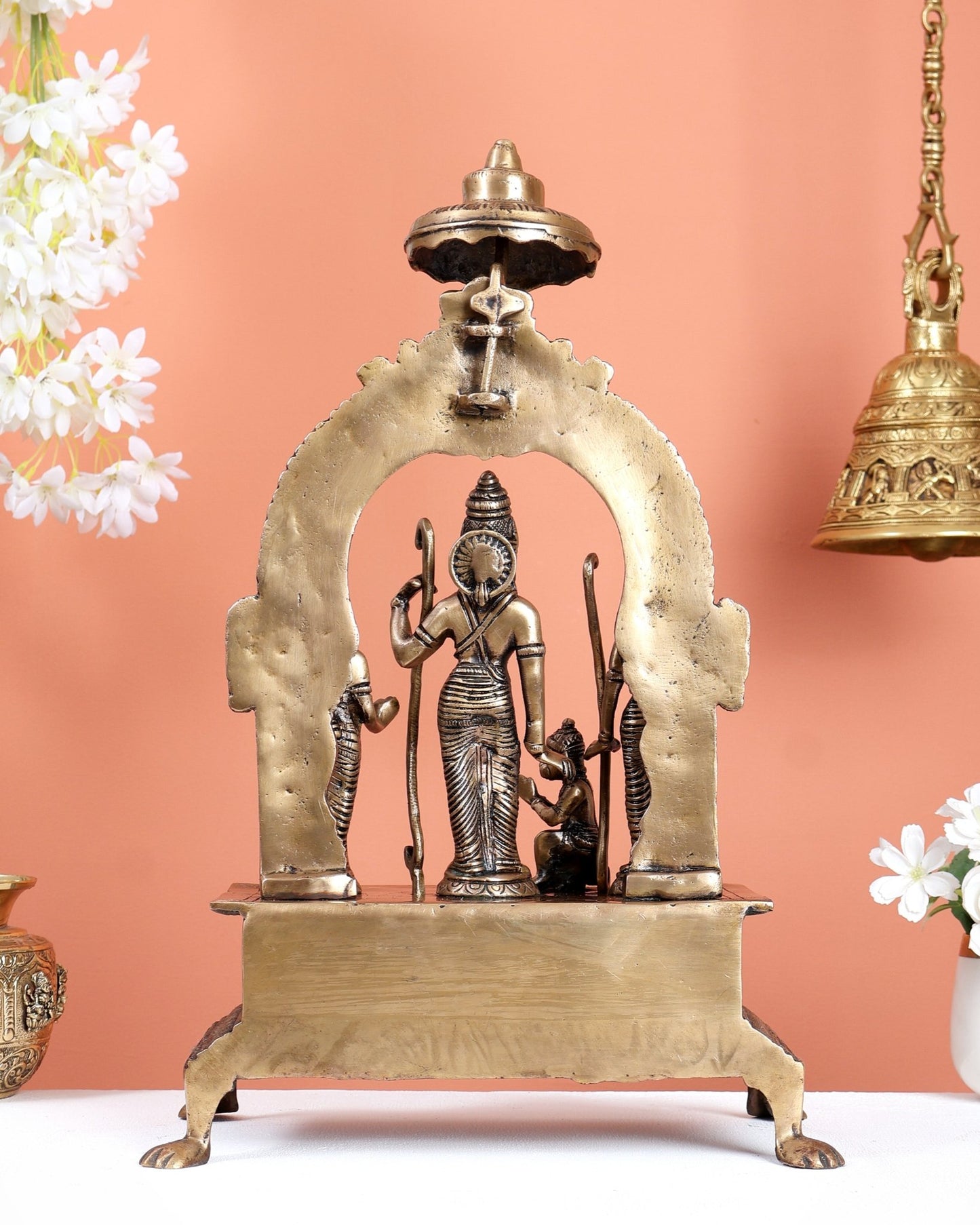 Antique Brass Ram Darbar Statue with Chattar – Divine Royal Family Sculpture (16 Inches) - Budhshiv.com